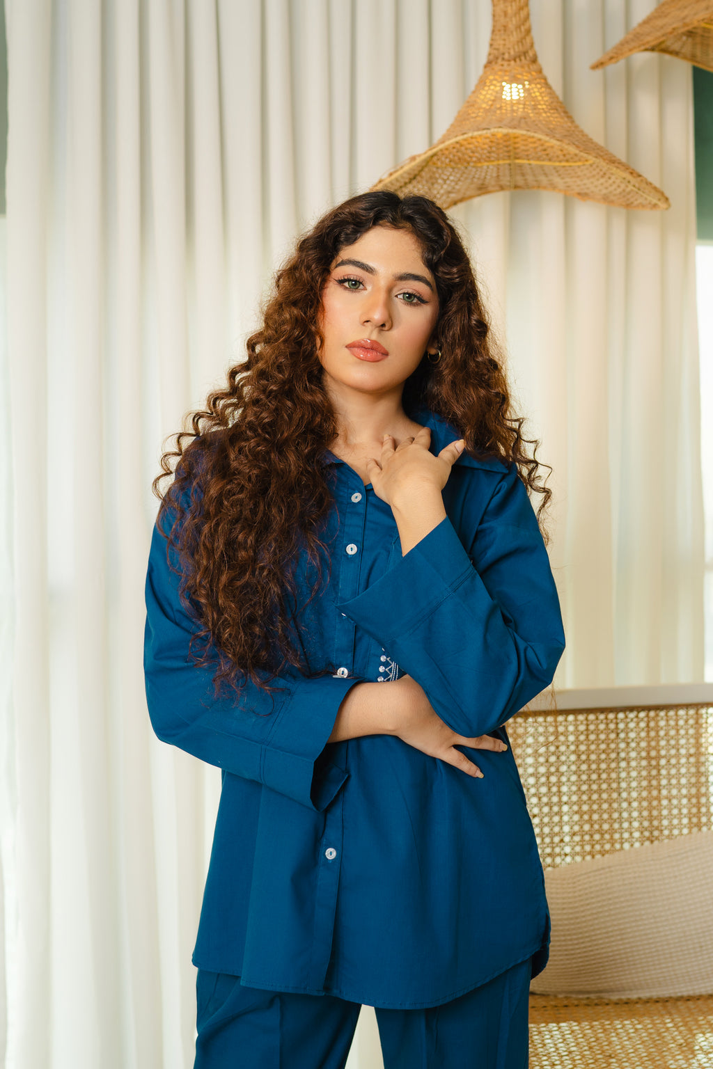 Embroidered Co-Ord Set - Navy