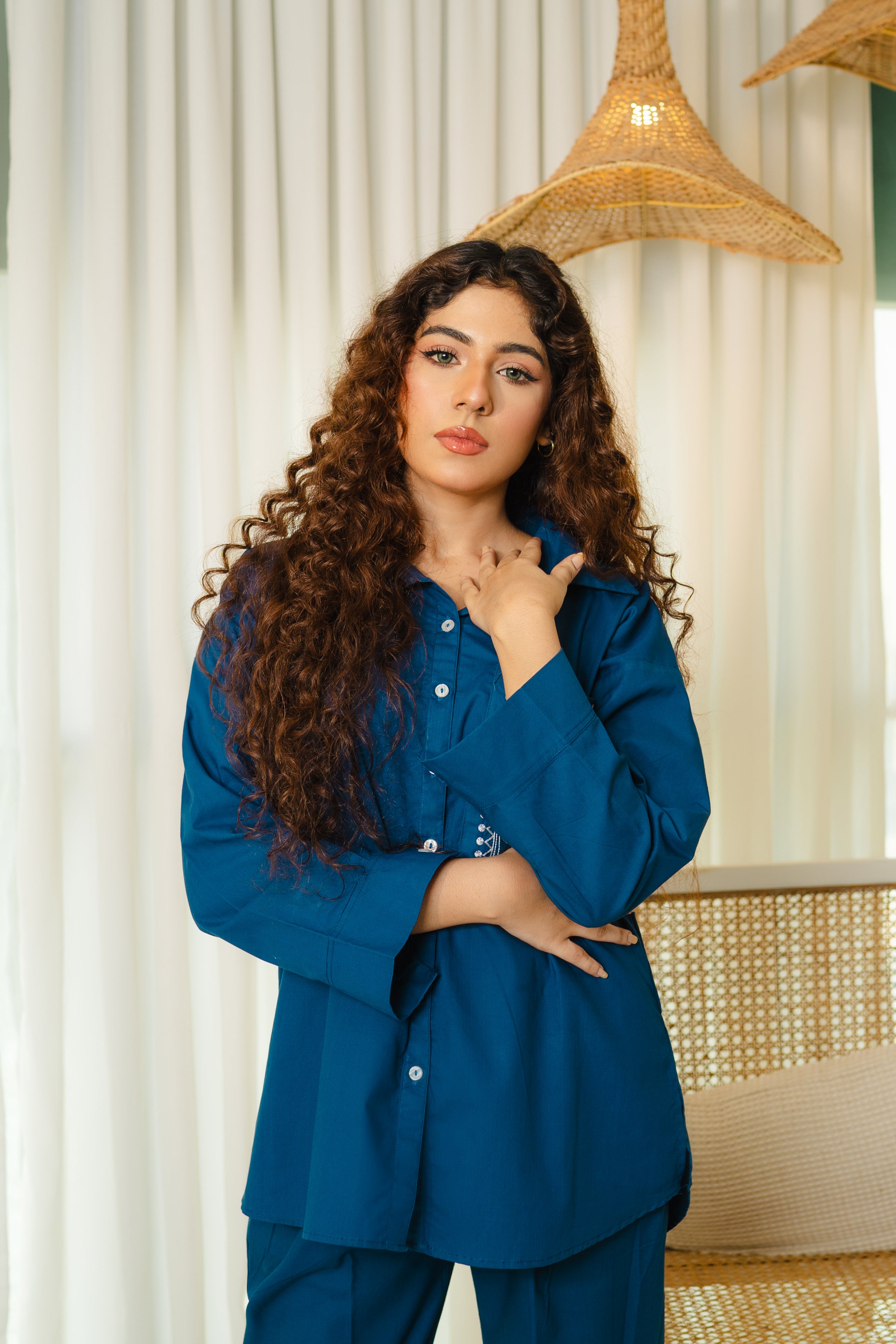 Embroidered Co-Ord Set - Navy