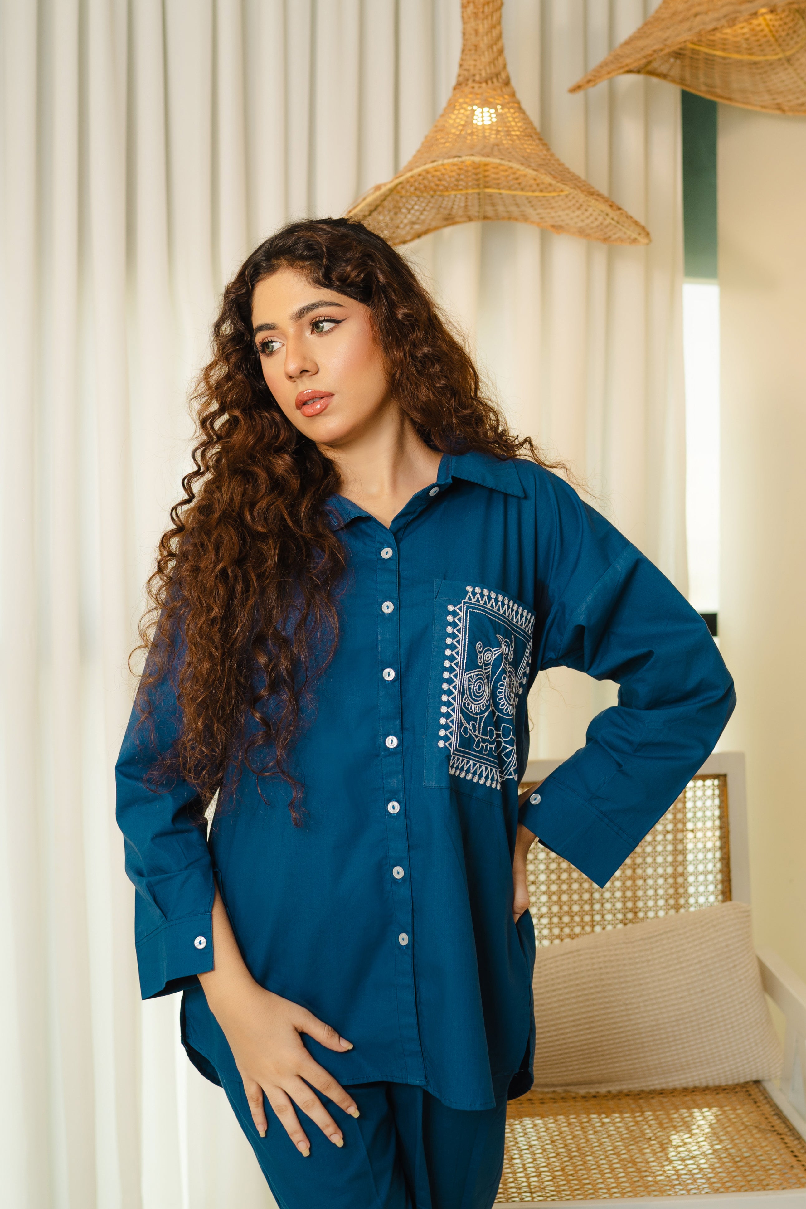 Embroidered Co-Ord Set - Navy