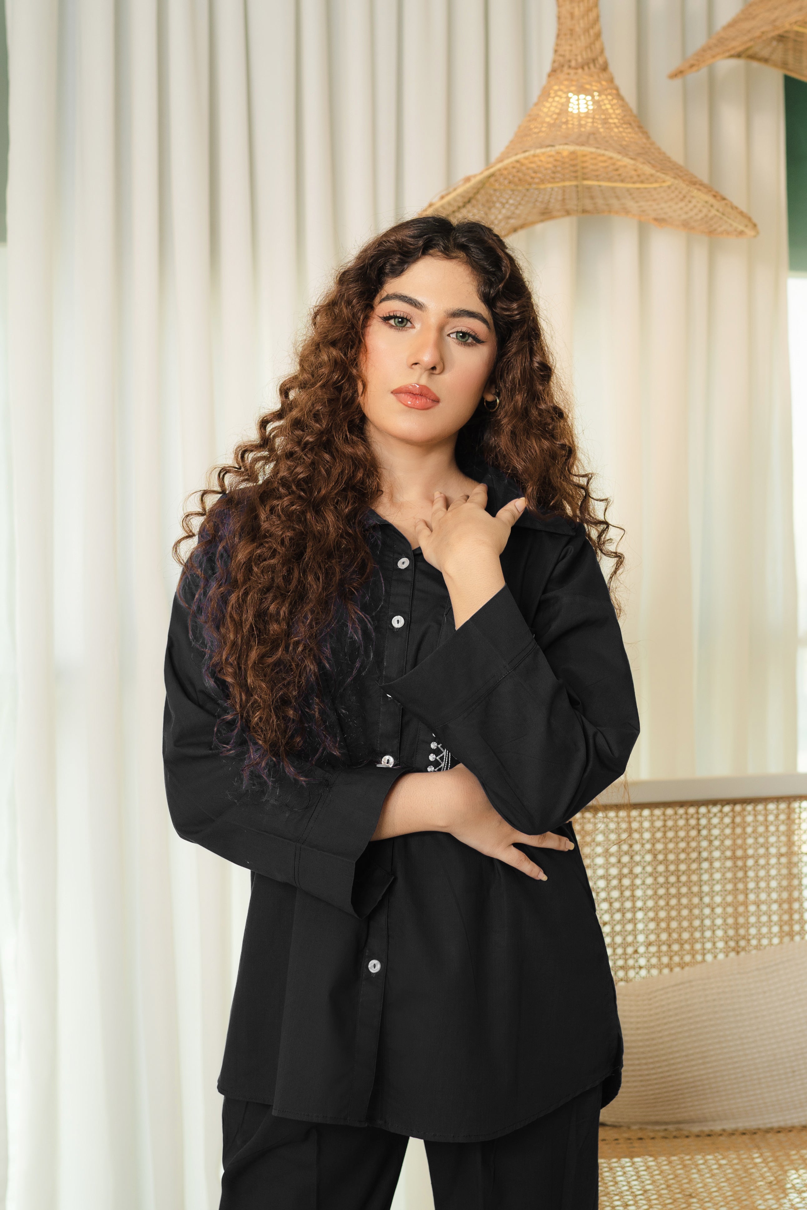 Embroidered Co-Ord Set - Black