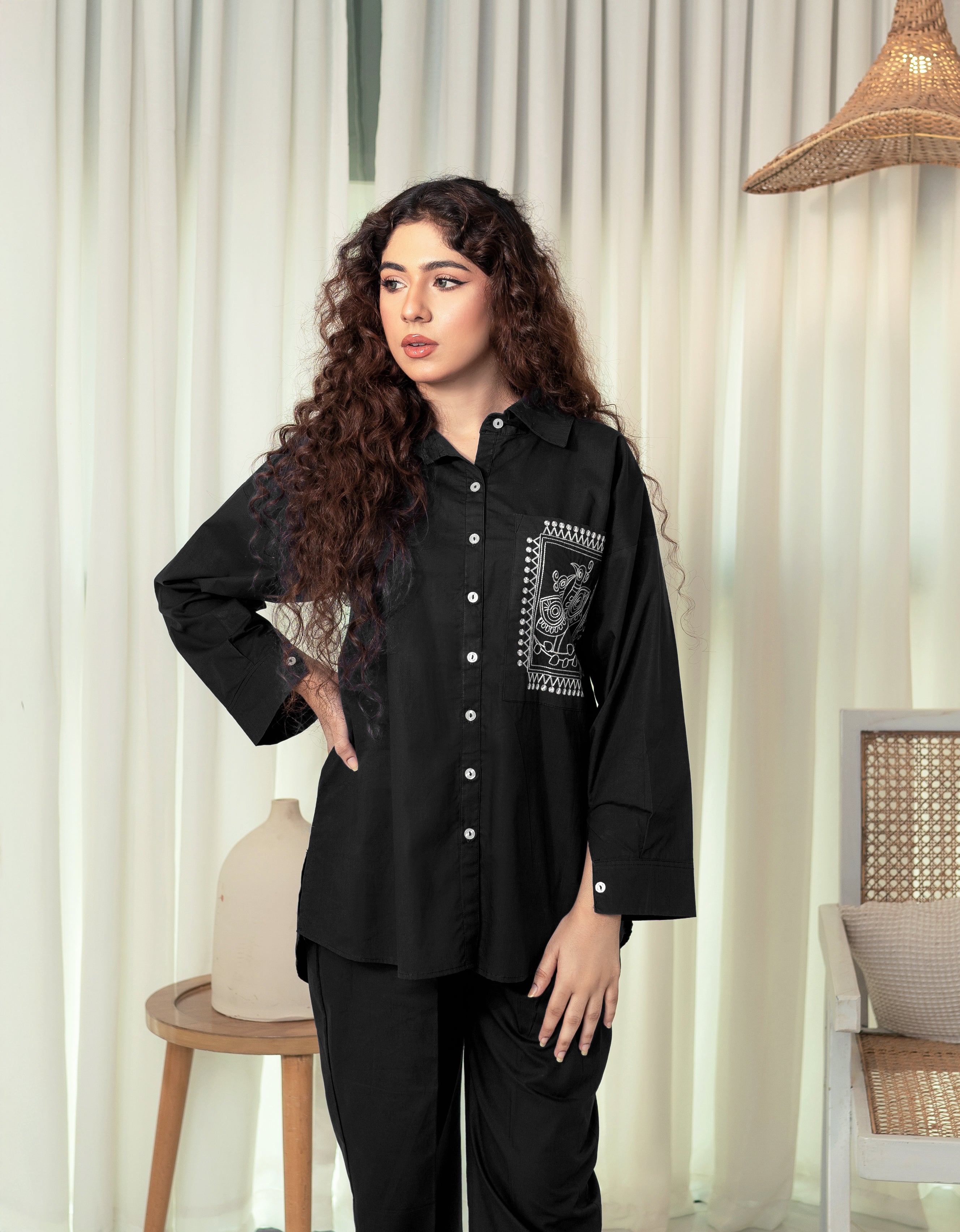 Embroidered Co-Ord Set - Black