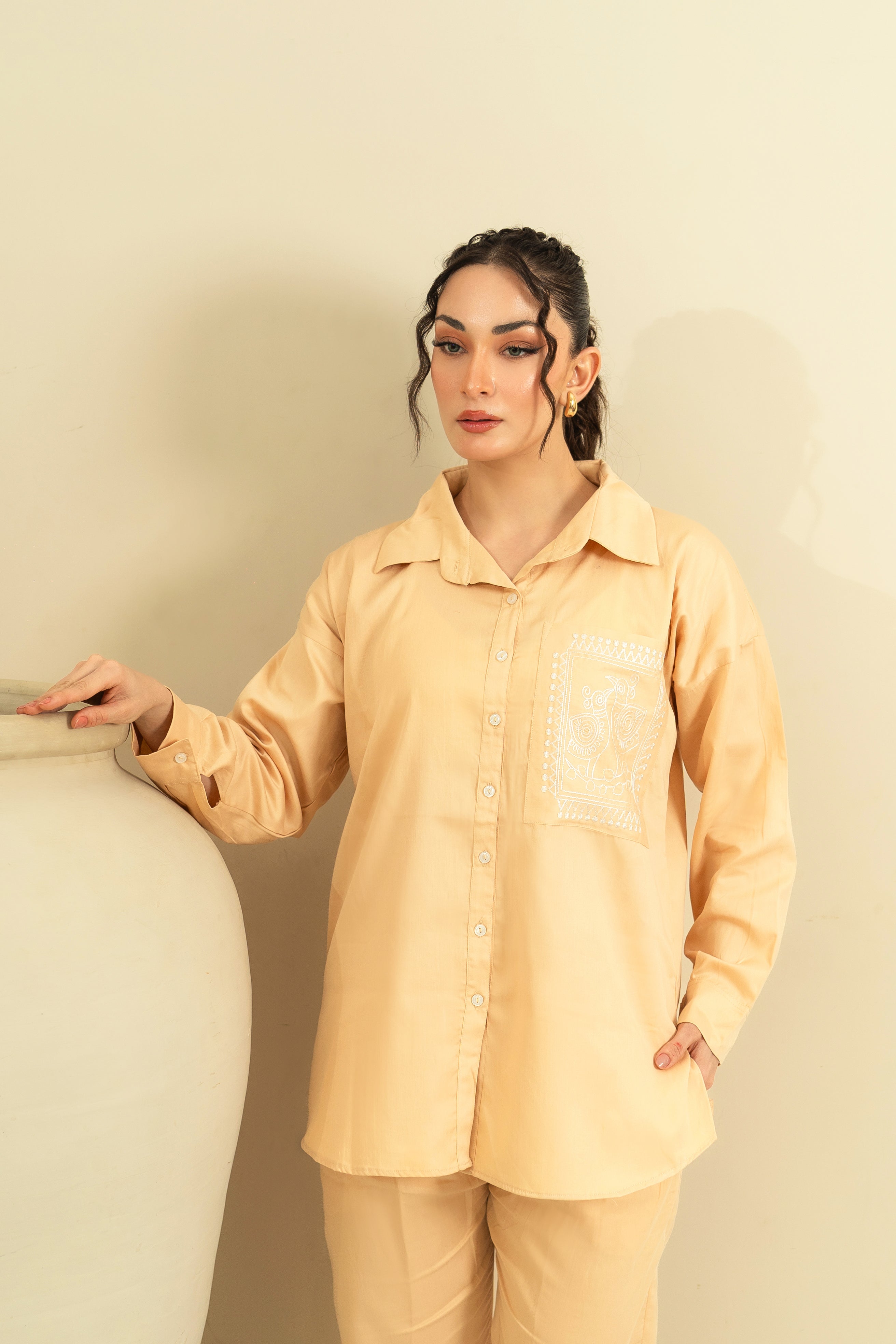 Embroidered Co-Ord Set - Beige