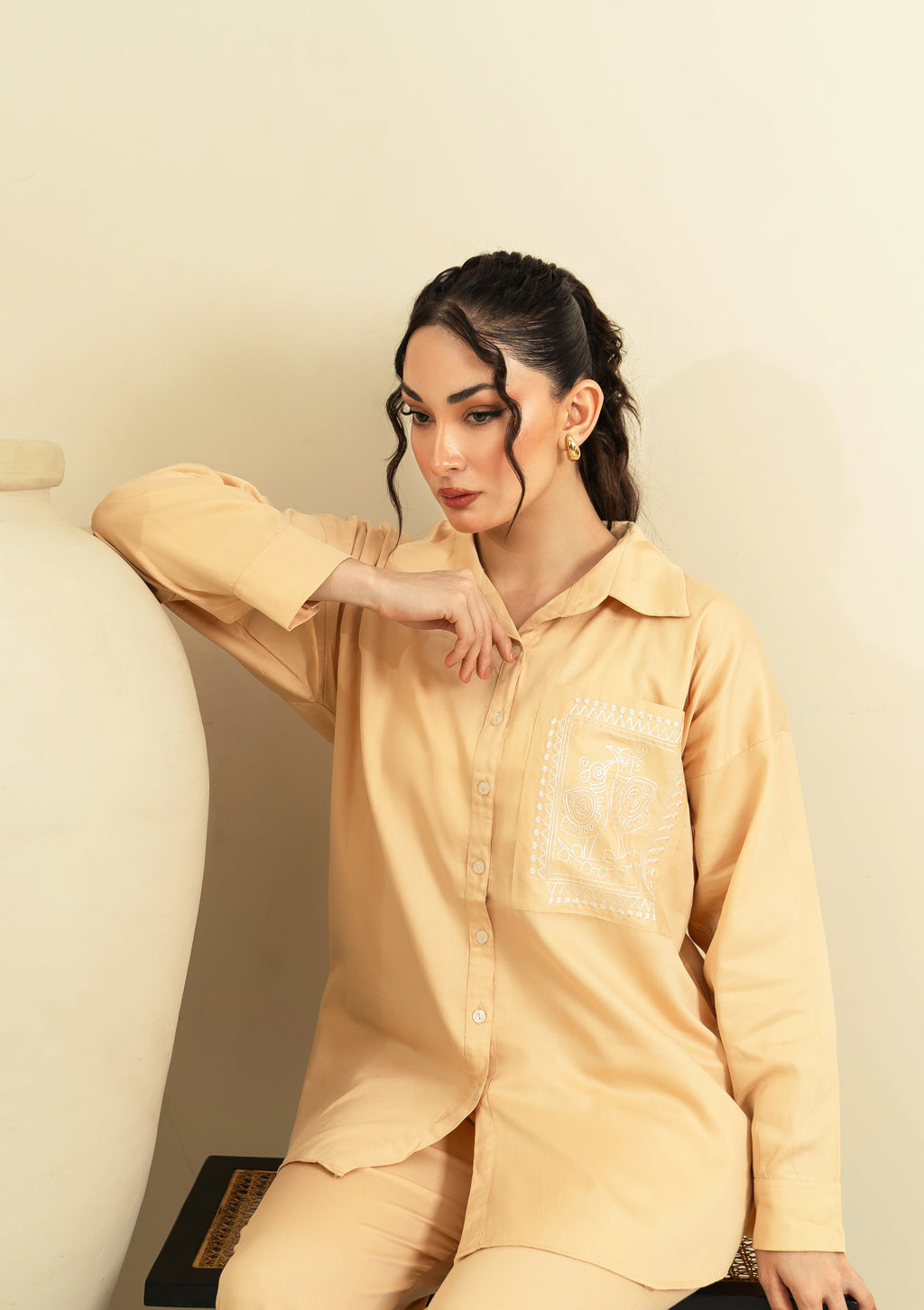 Embroidered Co-Ord Set - Beige